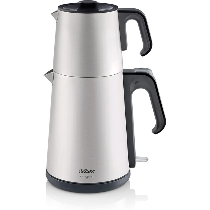 Електричний турецький чайник, 2200 Вт, чайник 3,5 л, скляний чайник 1,2 л, нержавіюча сталь, інтелектуальний контроль температури, захист від кипіння (1,8 л (чайник) / 1,2 л (чайник), сріблястий)