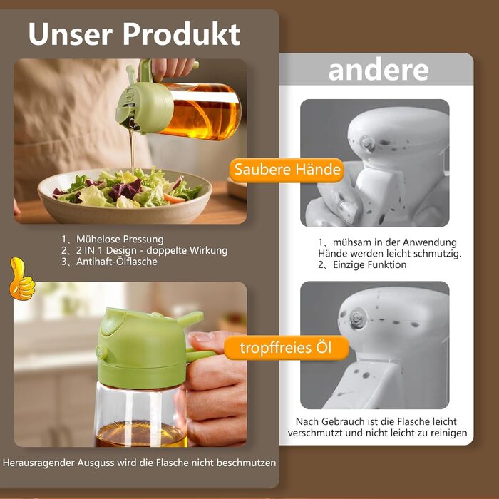 Дозатор и распылитель масла 470 мл 2-в-1, зеленый SWEET VIEW