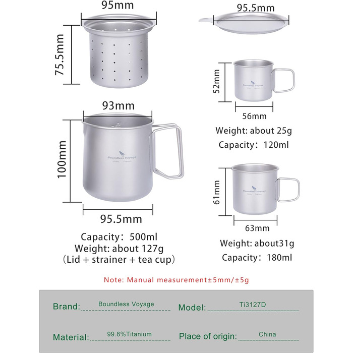 Титановый чайник для кемпинга 500 мл iBasingo