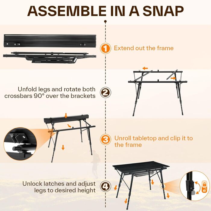 Складной стол для кемпинга и пикников черный Sportneer