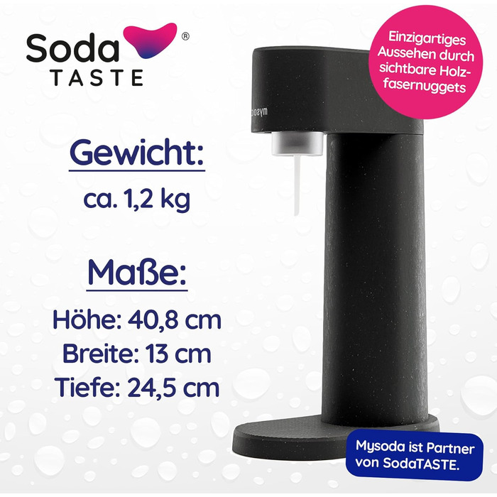 Набор для газирования воды, 4 предмета, классик + яблоко, черный Mysoda Woody SodaTASTE