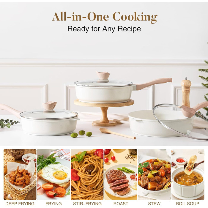 Сковорода с антипригарным покрытием и крышкой 30 см кремовая Kordisen