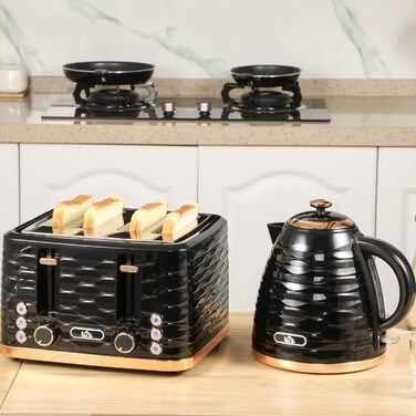 Набір для сніданку HOMCOM Kettle Toaster Set з чайником 1,7 л, тостером на 4 скибочки, 2200 Вт, 7 рівнів підрум&39янення, розморожуванням, розігріванням та піддоном для крихт, термостатом Otter, кремово-білим (чорним)