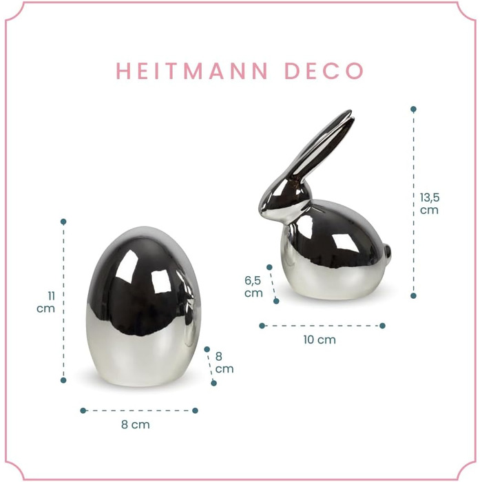 Набір декоративних елементів Heitmann керамічна пасхальна прикраса під порцеляну, для встановлення, біла, приблизно 12,5 x 10,5 x 8 см (яйце та кролик)