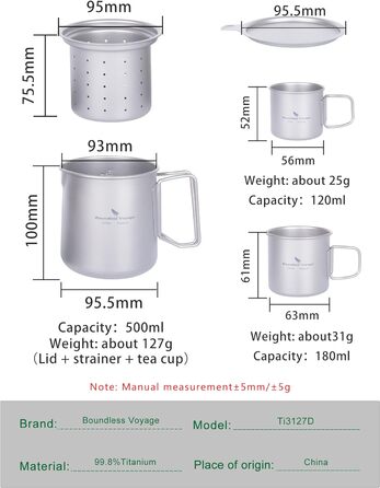 Титановий чайник для кемпінгу 500 мл iBasingo