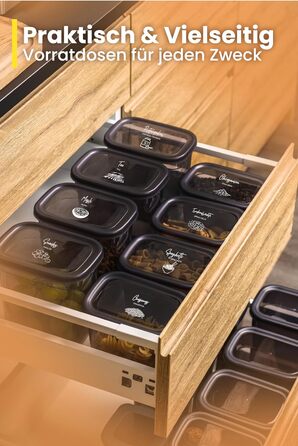 Герметичные банки для хранения Viware с крышками Набор из 15 контейнеров для хранения БЕЗ БИСФЕНОЛА А Для мюсли, хранения муки и сахара Практичный кухонный ящик для хранения всех продуктов (Peggy 12 Set 400 мл)