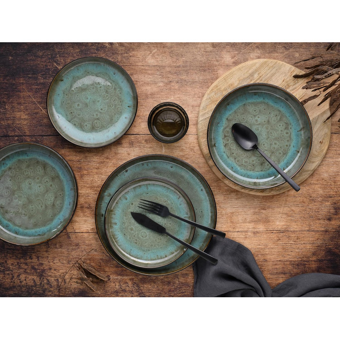 Серія Nordic Fjord набір посуду з 18 предметів, набір тарілок з керамограніту (набір тарілок 18 шт. , зелений), 21551