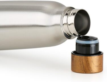 Пляшка для води Blumtal з нержавіючої сталі 500 мл - Герметична ізольована пляшка - Пляшка для води без бісфенолу А для гарячого та холодного використання - Двостінна ізольована пляшка - Ізоляційна пляшка, стійка до іржі, дерево/срібло 24 - дерево/срібло 