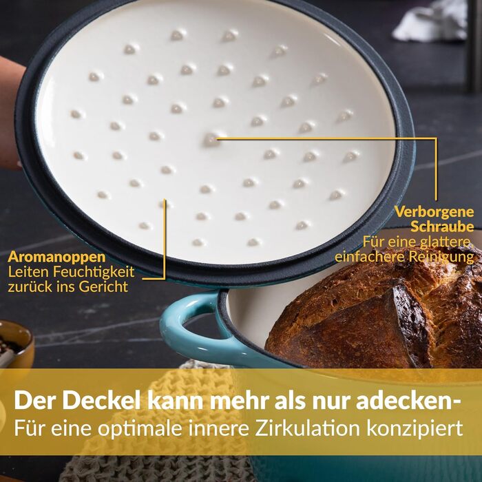Чавунна каструля Chefarone 24 см, Емальована каструля з кришкою для випікання хліба, тушкування та запікання Індукційна каструля для хліба (синя, 4,7 л)