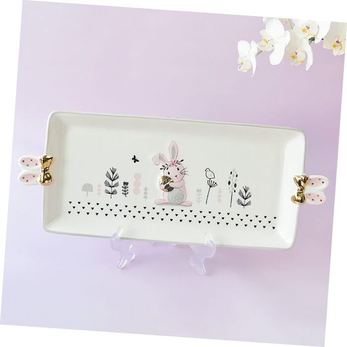 Керамический сервировочный поднос с узором кролика 35,5 х 15 см BAZEITFLOW