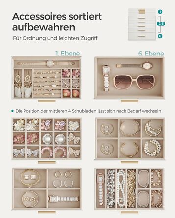 Органайзер для ювелірних виробів 6-рівневий, хмарно-білий SONGMICS