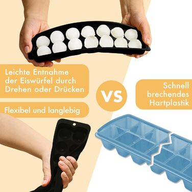 Силіконові формочки для льоду Blumtal, набір з 3 шт. - форма для льоду на 24 склянки з кришкою - силіконова форма для льоду без бісфенолу А - форма для льоду, безпечна для харчових продуктів - сіро-блакитна великі кубики (чорна, XL сфера)