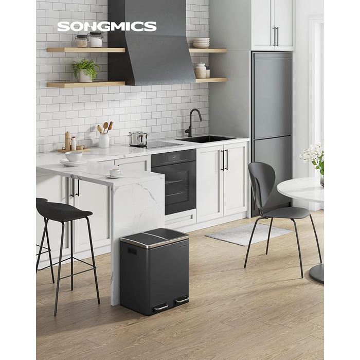 Кухонный контейнер для мусора, 2 x 15 л, черный SONGMICS