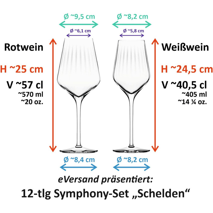 Набір келихів для червоного та білого вина, 12 предметів, Symphony Stölzle Lausitz