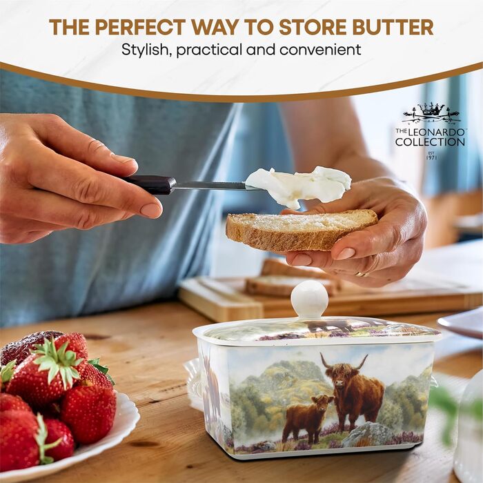 Маслянка з кришкою, китайська кераміка, з гарними акварельними мотивами, дизайн від Jennifer Rose Gallery для Busy Bees (біла або кремова)