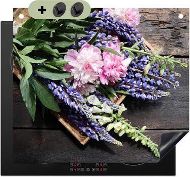 Фартух для плити, кухонний фартух, вініл, 78x52 см, декор для кухні, облицювання стіни, кришка для плити - сіро-чорний (квітковий - вінтажний, 51,6Д x 57,6Ш см)