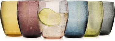 Набір склянок для пиття Singer Набір скляних склянок Porto з 6 предметів для 6 осіб, склянка для води, різнокольорова, унікальна нарізка, повсякденний, сімейна вечеря, офіс, набір склянок для соку на відкритому повітрі 310 мл (лондонський кольоровий)