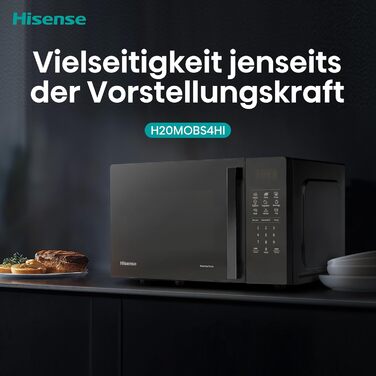Мікрохвильова піч Hisense H20MOBP1HI / 700 Вт / InverterTech / Керамічне покриття / Преміальне скло / Виготовлена на замовлення, багатофазне приготування / Функція розморожування / 5 рівнів потужності / Блокування від дітей / Чорна (20 л, цифрове керуванн