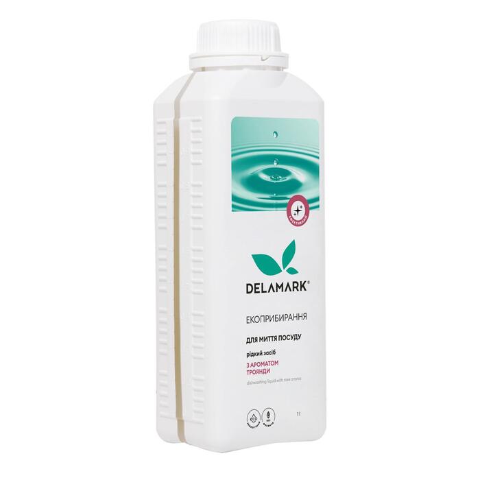 Средство для мытья посуды с эфирным маслом розы 1 л Delamark