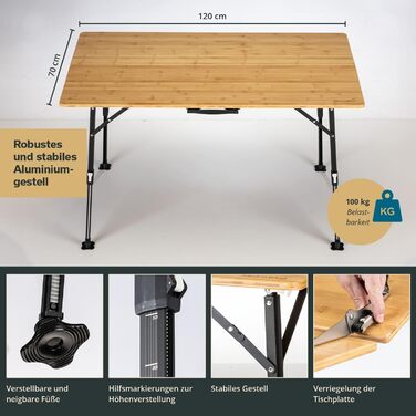 Складний стіл для кемпінгу 120 x 70 x 70 см Skandika