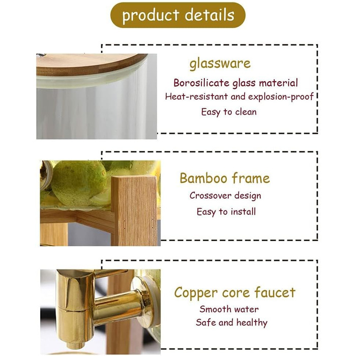 Диспенсер для напоїв скляний з краном 5 л Generisch