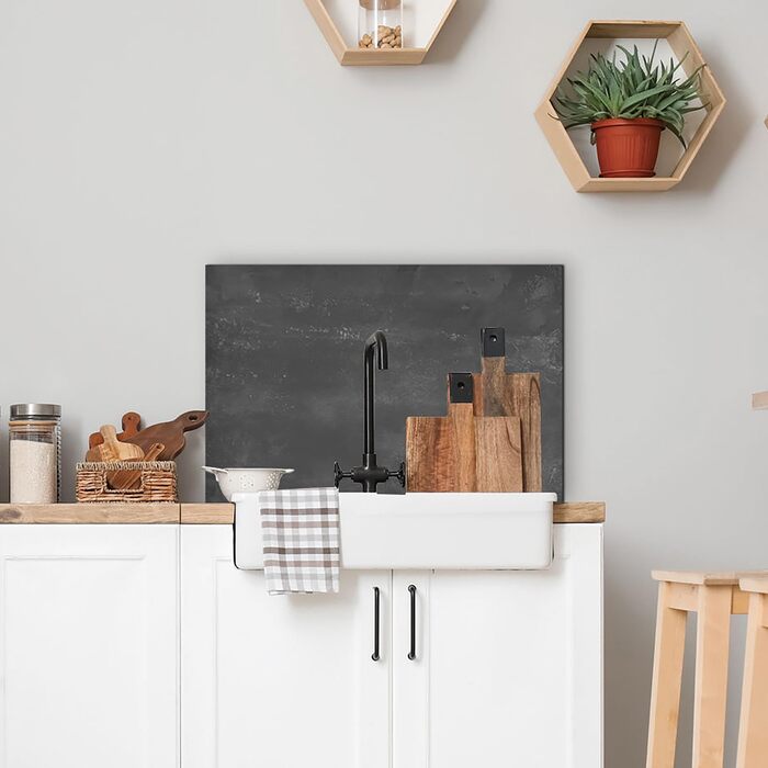 Кухонний фартух CREARREDA з алюмінію, виготовлений в Італії, захищає плиту та стіну, миється та легко встановлюється, металевий фартух, 48 x 72 см (чорний матовий)