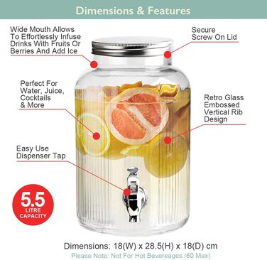 Скляний диспенсер для напоїв з краном 5,5 л The Vintage Company