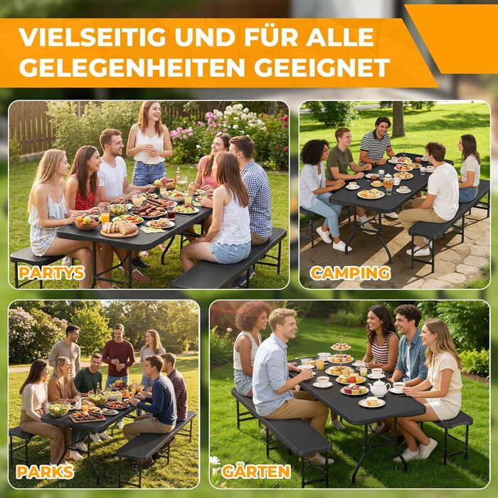 Складной набор для отдыха включая стол и 2 скамейки под ротанг Hebitod.