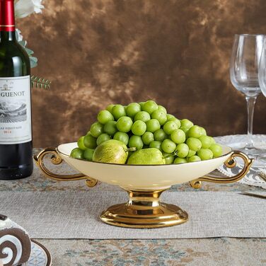 Порцелянова миска fanquare з хвилястими краями та квітковим принтом, вінтажна салатниця, керамічна фруктовниця на ніжці для вечірок (біла (миска))