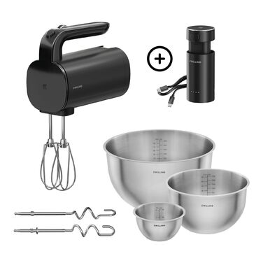 Стартовий набір бездротового міксера із зарядною станцією та мисками з нержавіючої сталі, 7 предметів, чорний Zwilling