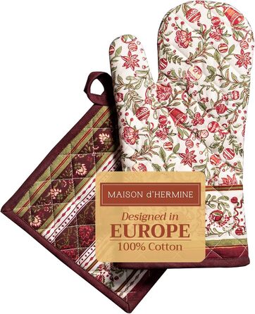 Рукавички для духовки, підставки для каструль Maison d&39 Hermine, 100 бавовна, термостійкі кухонні рукавички, рукавички для духовки (19 x 33 см) та підставки для каструль (20 x 20 см) для приготування їжі, Морзін - Рукавички для духовки (19 x 33 см) та п
