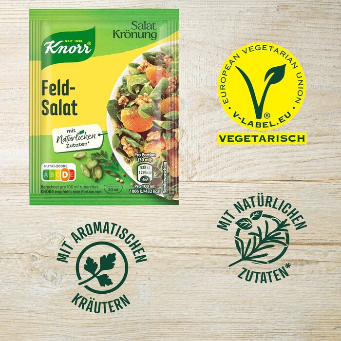 Заправка для салату Knorr з кроповими травами для смачної заправки для салату з натуральними інгредієнтами* 5 x 3 порції 15 шматочків кропових трав (салат баранячий, 15 x 5 x 8 г)