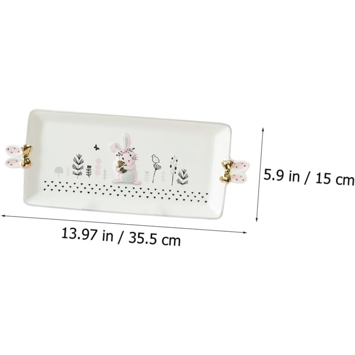 Керамический сервировочный поднос с узором кролика 35,5 х 15 см BAZEITFLOW