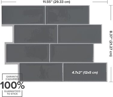 Наклейки для плитки, що самоклеяться - упаковка з 5 аркушів 29,36 см x 21,29 см - 3D самоклеючі ПВХ наклейки для плитки та фартуха для кухні, ванної кімнати та стін, кольорова та водонепроникна плитка (сірий колір)