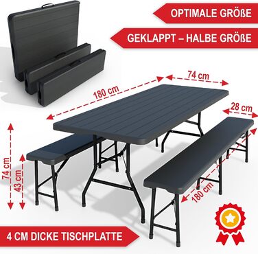 Набор для сада стола с 2 скамейками 180 x 74 x 74 см Onbest