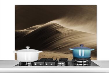 Панель для кухонного фартуха, бризкозахисна панель, декор для кухні, алюмінієва панель, бризкозахисна панель для плити, альтернатива скляній панелі, чорна - з малюнком - суцільна - чорна - темна - (пустеля, 100x65 см)