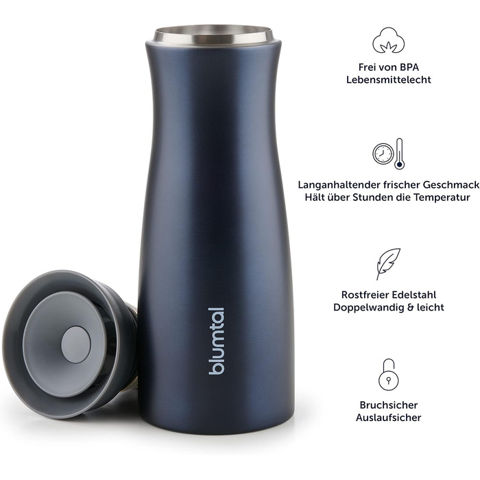 Термокружка Blumtal - Дорожня кружка з нержавіючої сталі - Герметична ізольована кружка для гарячих/холодних напоїв - Відкриття на 360 - Термокружка із швидким закриттям - Кавова кружка - Рожева (380 мл, 05 - Темно-океанський синій - Синій)
