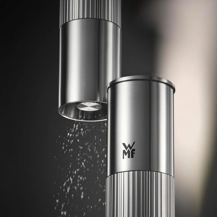 Млинок для спецій WMF Signature Pro, керамічний млинок, регульований рівень помелу, легке наповнення, млинок для солі та перцю, магнітна кришка для захисту аромату, нержавіюча сталь, 0604036030