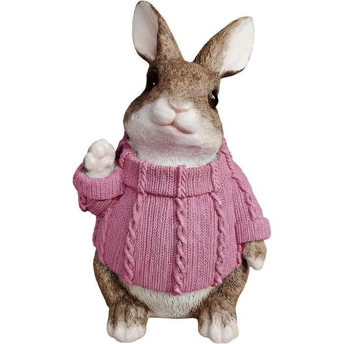 Декоративні фігурки великоднього зайчика у рожевому светрі colourliving