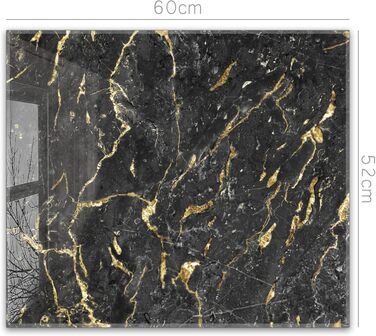 Фартух для плити timalo, настінна раковина, кухонний фартух, скляний вигляд Акрилове скло 2 мм Скляний фартух, акрилові скляні кухонні панелі, захисна панель для фартуха Мармурове біле золото (60x52 см, 67- Мармурове чорне золото)