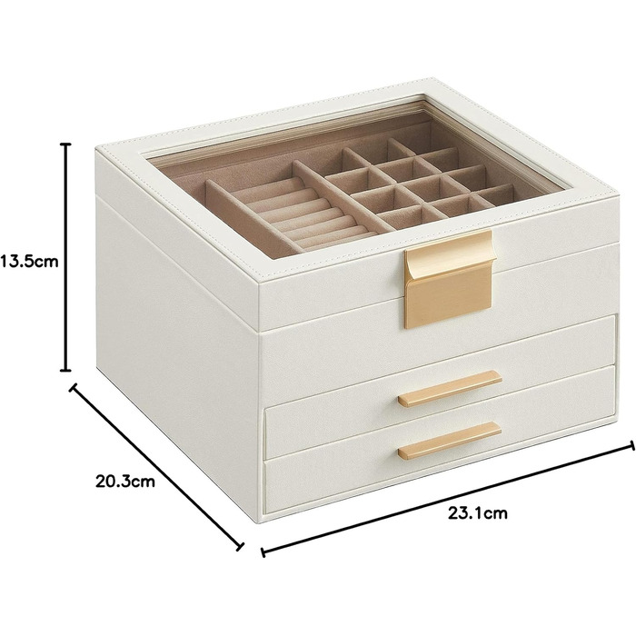 Скринька органайзер для ювелірних виробів 3-рівнева хмарно-біла SONGMICS