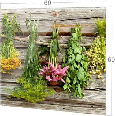 Стеклянный фартук кухонный с травами и цветами 60 х 60 см GRAZDesign