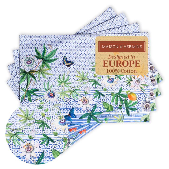 Бавовняні килимки для серветок, набір з 4 шт. , декоративні килимки для серветок, пасхальні килимки, що миються, для свят, вечерь, весни, літа (33 см x 48 см) (038 - Пасифлора), 39Hermine 100