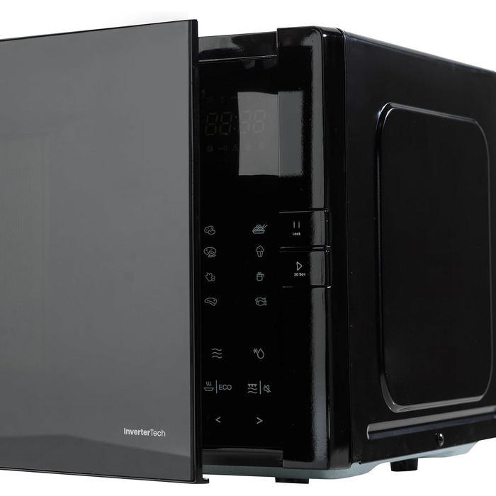 Мікрохвильова піч Hisense H20MOBP1HI / 700 Вт / InverterTech / Керамічне покриття / Преміальне скло / Виготовлена на замовлення, багатофазне приготування / Функція розморожування / 5 рівнів потужності / Блокування від дітей / Чорна (25 л, цифрове керуванн
