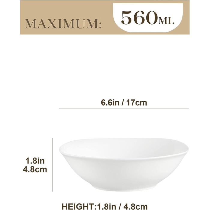 Серія Elisa, 12-предметний кавовий набір з кремового порцеляни, кавові чашки та блюдця на 6 осіб для кави, чаю, десертів (білий, миска для пластівців (6 шт.))