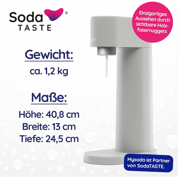 Набор для газирования воды, 4 предмета, классик + яблоко, серый Mysoda Woody SodaTASTE