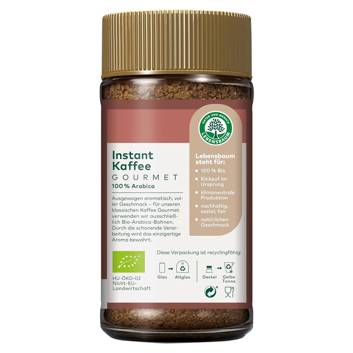 Розчинна кава Gourmet 100% арабіка в скляній банці 100 г Lebensbaum