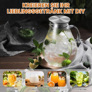 Скляний глечик з кришкою та широкою ручкою 3 л SUSTEAS