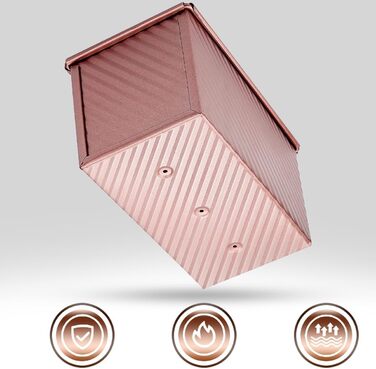 Форма для выпечки хлеба тостов с крышкой 20,8x12x11 см, розовое золото PuretéavHom