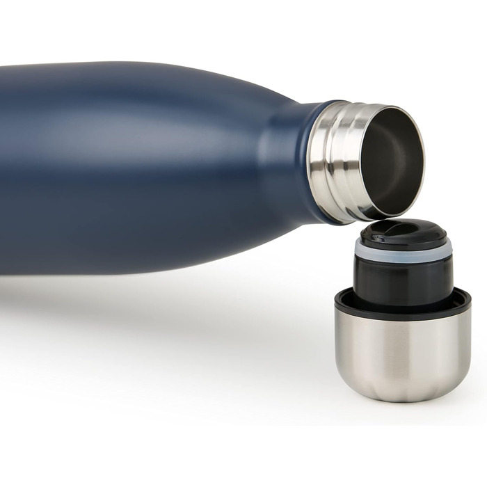 Пляшка для води Blumtal з нержавіючої сталі - Герметична ізольована пляшка - Пляшка для води без бісфенолу А для гарячих та холодних напоїв - Двостінна ізольована пляшка - Ізоляційна пляшка, стійка до іржі, дерево/срібло (06 - Темно-океанський синій - Син